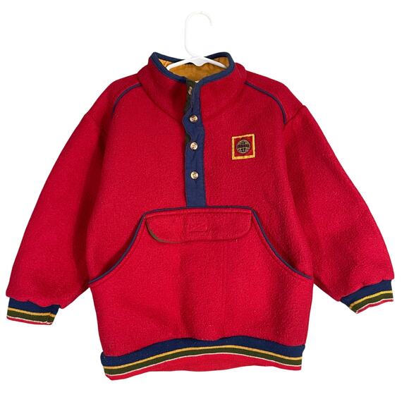 Little Levi’s Vintage Red Fleece Pullover Kids Size 6 Snap Collar Sweatshirt - Picture 1 of 14